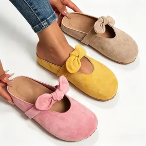 Women’s bow-tie mules, slip-on flat sandals, comfortable non-slip casual shoes, suitable for indoor and outdoor wear