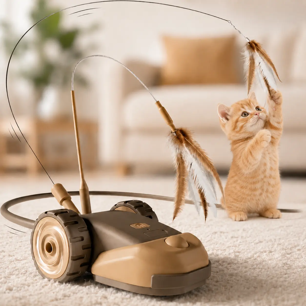 3 in 1 Interactive ABS Mouse Racer Cat Toy - Cute Auto-Moving Robot Mouse with Feather, Silicone Tails, Touch Wake, 2 Speed Modes, 3 Play Styles, Auto Sleep, USB Rechargeable, Easy Cleaning, Everyday Indoor Play Pet Gift with Extra Tail