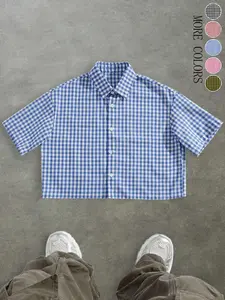 Men’s and women’s summer short-sleeved checkered shirts in a streetwear style, retro Y2K fashion. Loose, short-sleeved design; classic and versatile, suitable for daily outings, campus commutes, street scenes, gatherings, and personal style.