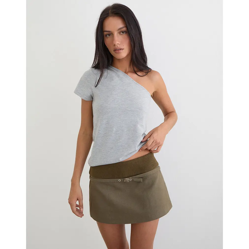 MOTEL Desau Mini Skirt in Twill Khaki
