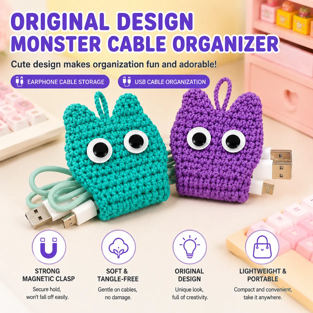 The original design cable organizer is a compact and lightweight data storage device that can be easily carried around. It can be conveniently placed in bags or pockets for easy access. The design is simple and orderly, making it suitable for students, of
