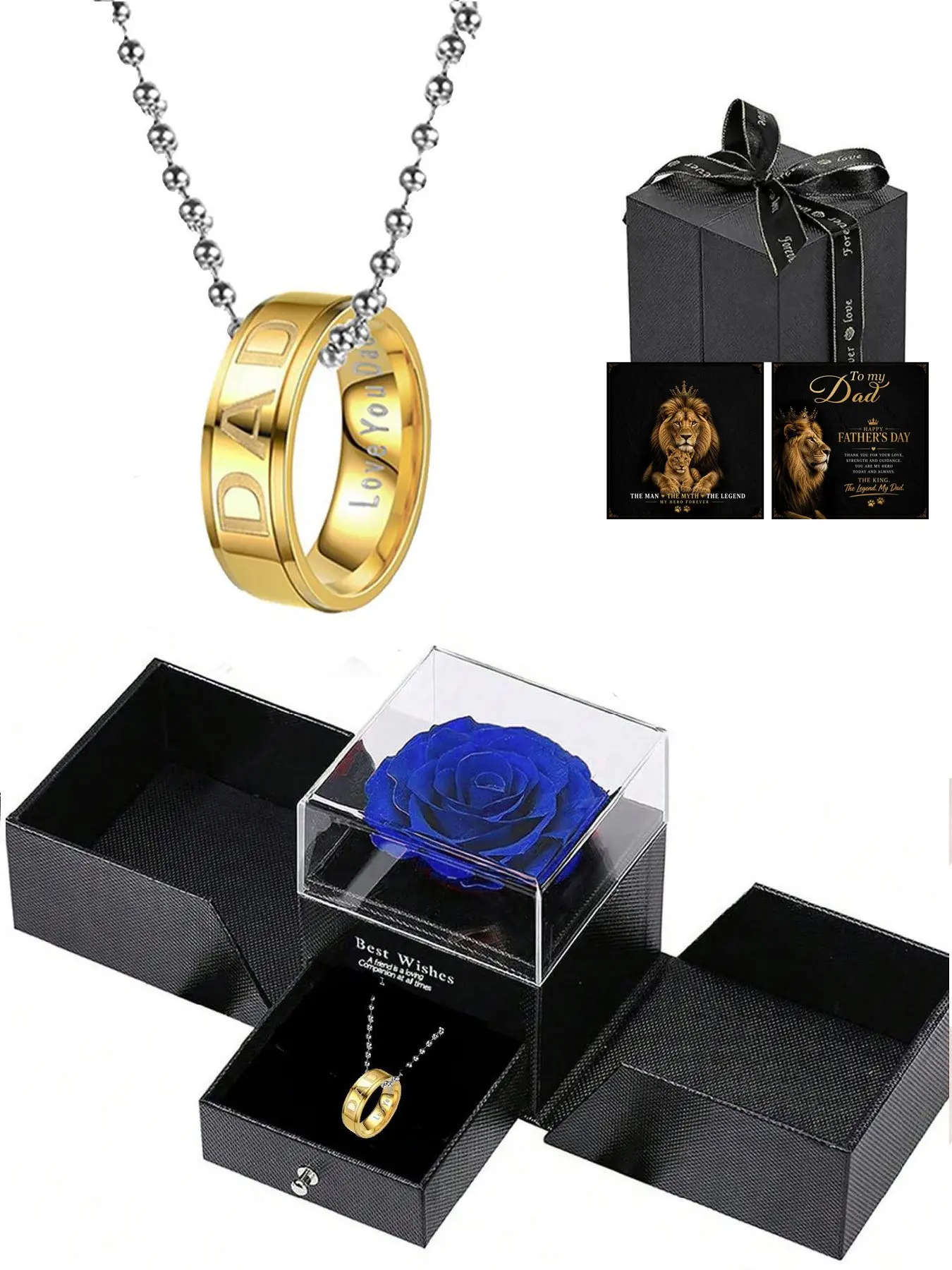 "I Love You Dad" Engraved Ring Necklace, 2-in-1 Men's Jewelry, Accessories, Size 9, Stainless Steel Hypoallergenic, Comes in Luxury Gift Box, Ideal for Father's Day, New Dad & Anniversary Gifts for Husband & Dad