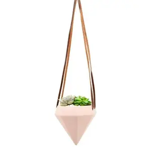 Diamond Shaped Ceramic Hanging Planter - Coral Pink- by Arcadia Gardening Products 4.5" tall