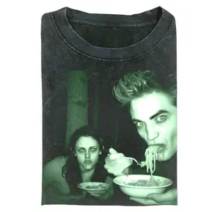 Twilightt Saga Edwardd Bellaa Spaghetti Eating Woods Funny Vintage Shirt, Funny Graphic Tee, Gift For Boyfriend Menswear Top Streetwear, Gift for Men, Gift for Women, Crew Neck T-shirt, Trending T-shirt