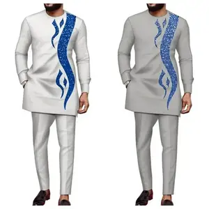 KaftanMen'sSuitPrintedTopTrousersAfricanEthnicCasualTraditionalCloth2PCSSuitsOutfitsWeddingWearFashionMaleSets