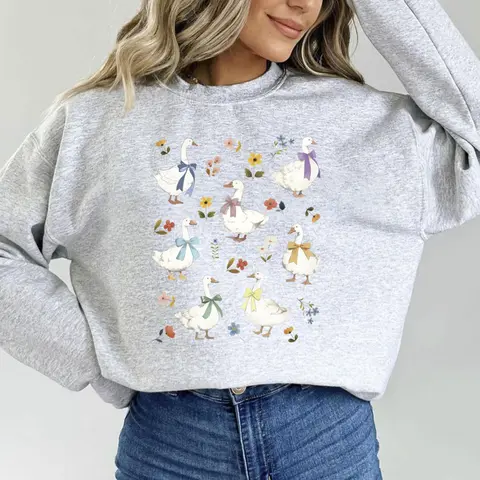 Women's Casual Funny Goose Sweatshirt - Vintage Graphic Long Sleeve Cotton Blend Pullover Top Crewneck Pullover Top Womenswear