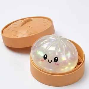 stuffed bun dumpling squishy，2026 New Glitter Dumpling Squishy with Steamer Box, Soft Sensory Fidget Steamed Bun Squeeze Tool for Adult Stress & Anxiety Relief,3.15 inches in Diameter Cute Office Desk Decor and Relaxing Accessory，dumpling squishy mystery