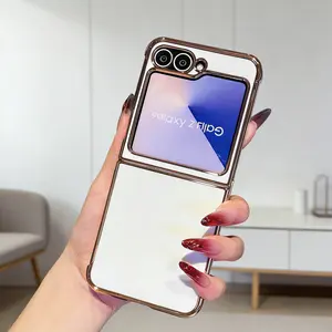 Luxury Electroplated Matte Foldable Case for Samsung Z Flip Fold 3 4 5 6 7  Moto Razr 40 50 60 ultra  PC + PU Leather Shockproof Anti-Scratch Hollow Camera Frame Business Style