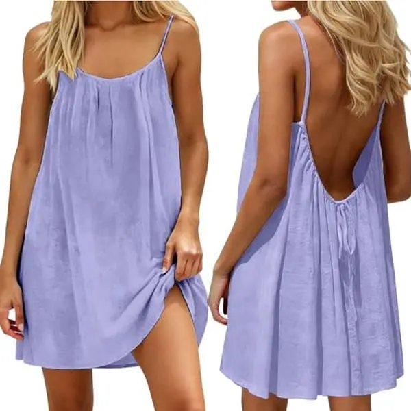 2026 New Women’s Backless Spaghetti Strap Cami Dress, Sleeveless Long Sundress with Back Tie, Solid Color Casual Lounge Dress, Soft House Dress, Summer Beach Cover Up, Sleepwear, Loungewear, Mother’s Day Gift, Multi-Buy Family Matching,summervibes