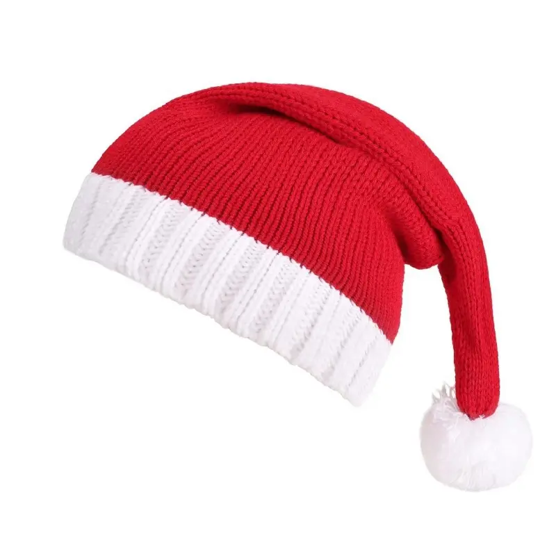Knitted Santa Hat for Adults & Kids, Red Christmas Beanie with Pom, Cozy Winter Holiday Cap (1–4 Pack)