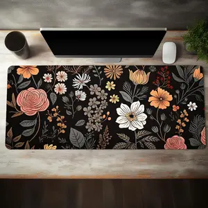 Boho Floral Pattern Mouse Pad, 1 Count Rectangle Anti-Scratch Gaming Mouse Pad, Non-Slip Mousepad, Office Desk Keyboard Mouse Mat for Home Office, Assorted Color, Office Desk Accessories