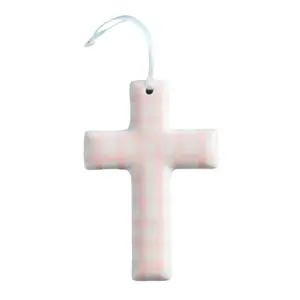 Mud Pie Pink Checkerboard Ceramic Crosses