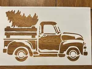 Old Truck and Christmas Tree Reusable Painting Stencil for Festive Crafting Projects Easy Application and Versatile Use