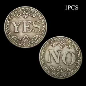 Decision Lucky Coin - Double Sided Yes/No, Antique Silver Grey, Decorative Floral Design, Collectible Souvenir Badge, Perfect Gift