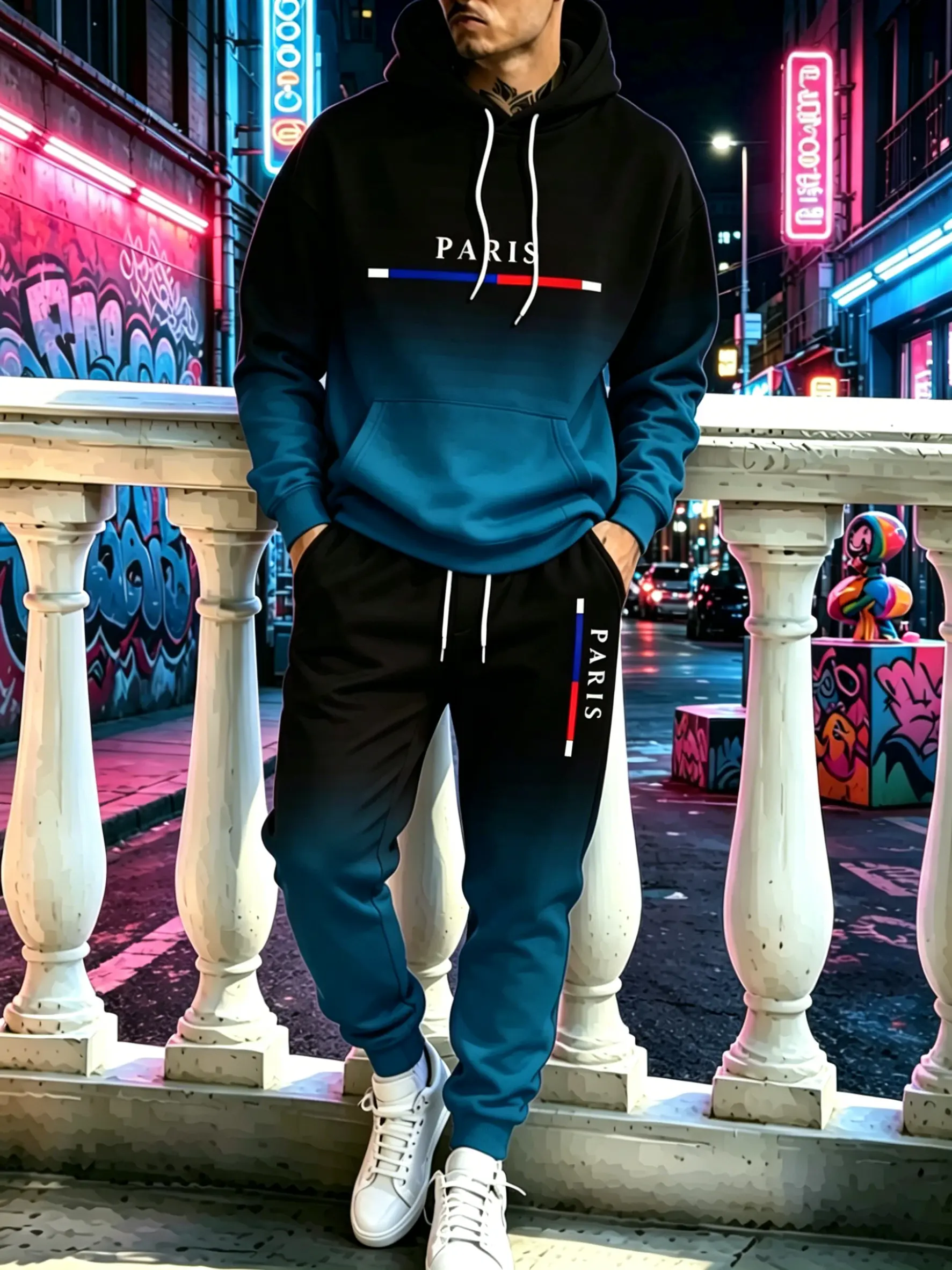 Men's 2026 Fall-Winter 3D Lion Print 2-Piece Athleisure Tracksuit Outfit - Casual Jogger Sets, Colorful Gym Hoodie-Pants Set, Cropped Street Sportswear for Everyday Wear, Colorful Two-Piece Men's Sports Sweat Suit