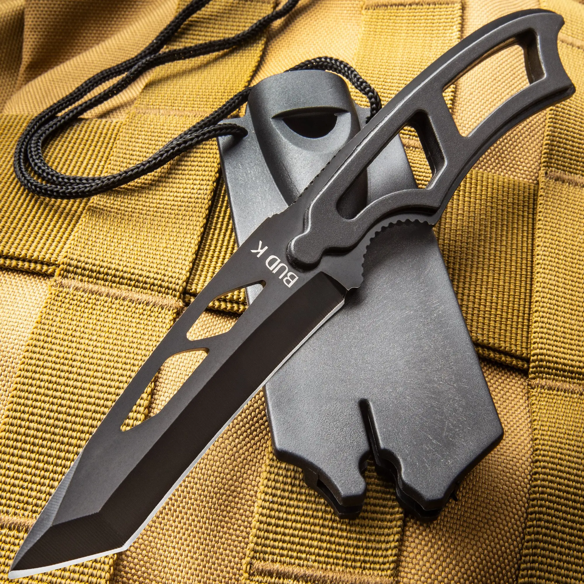Tactical Warrior Tanto Neck Knife with Lanyard And Sheath, Survival Gear