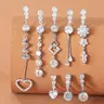 Luxury Heart & Geometric Artificial Zircon Belly Button Rings Set for Women, Navel Piercing Jewelry, Chic Body Jewellery with Elegant Design, Copper Material, All Seasons Wear