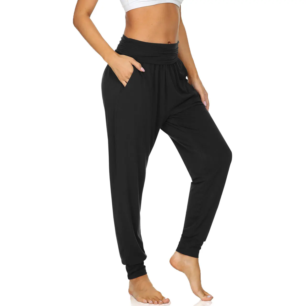 UEU Women’s High Waisted Slim Jogger Pants Comfy Casual Yoga Lounge Sleep Bottoms with Pockets Soft Minimalist Elastic Sweatpants Everyday Wear