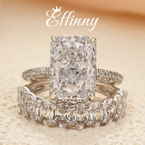 Effinny Jewelry 6.0ct Radiant Cut Wedding Ring Set, 925 Sterling Silver Promise Ring, 5A Cubic Zirconia Bridals Ring for Women, Adults