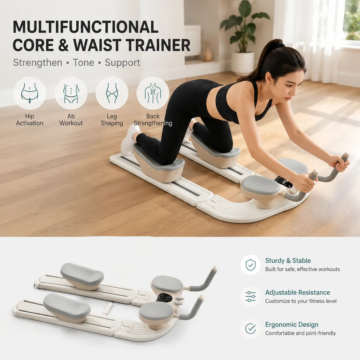 Stable Crawling Waist Machine Wide Non-Slip Base Low Impact Lumbar Mobility Trainer Thick Knee Pads Easy Use for Seniors Beginners Back Stiffness Relief 265LBS Weight Capacity Safe Home Fitness Gear