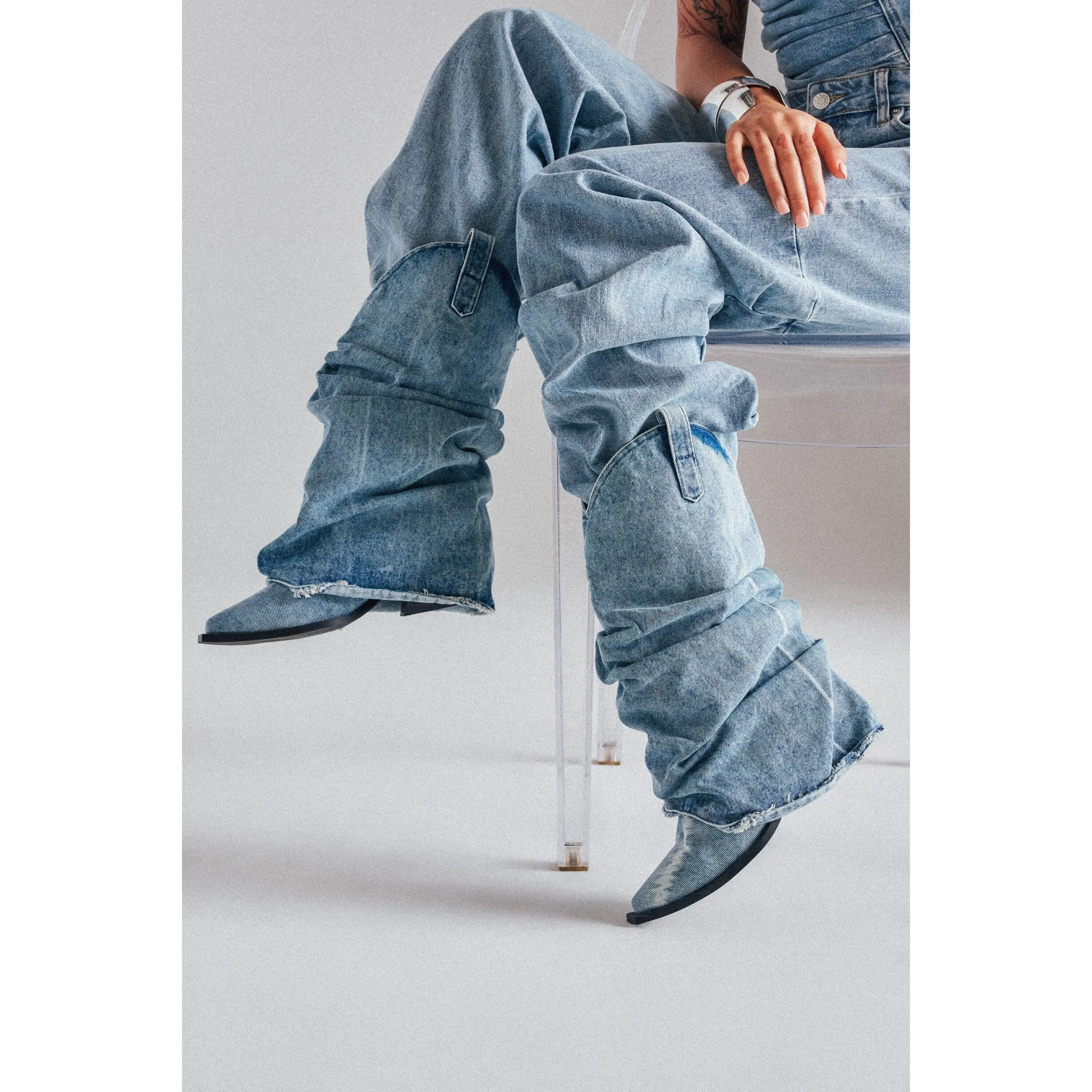 AZALEA WANG HAWSTON DENIM WESTERN FOLD-OVER BOOT - TikTok Shop