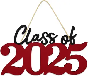 Class of 2025 Wood Sign Graduation Party Decoration Red Congrats Grad Wooden Cutout Photo Booth Picture Props College Senior Graduate Announcements