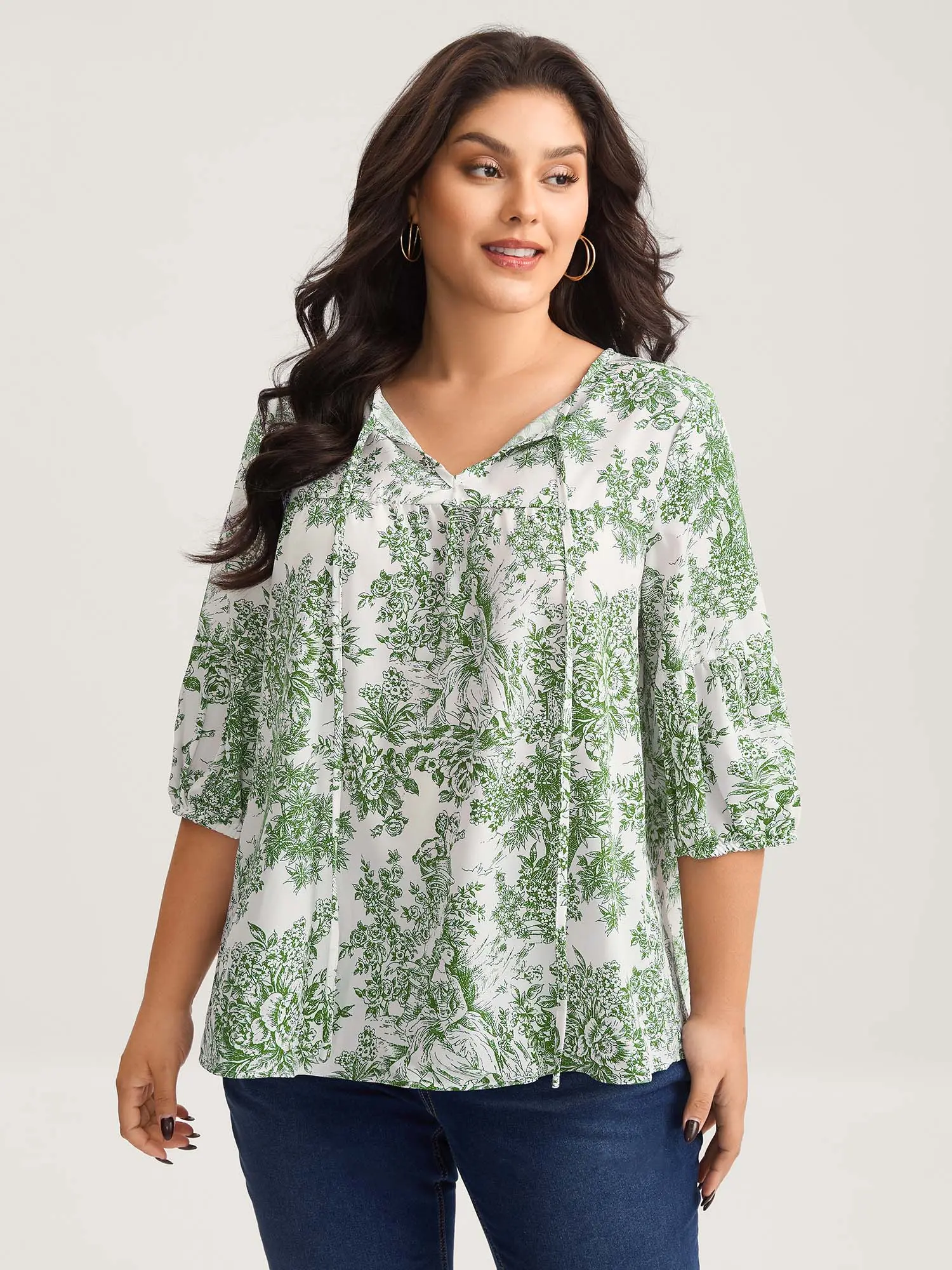 Bohemian Blouse for Women with Artistic Print, Soft Fabric Regular Fit Top Featuring a Statement Sleeve for Casual Elegance