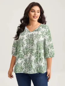 【Summer Turn-Up】【V-neck】BlOOMCHIC Plus Size Artistic Print A-Line Blouse [M-6X] 2026 Summer Pick for Mother's Day