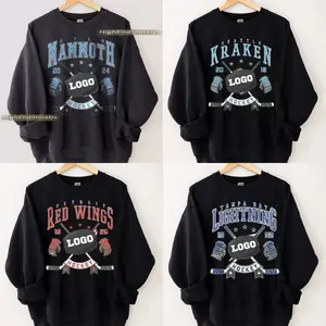 Black Vintage Hockey Fan Sweatshirt – Ice Hockey Graphic Crewneck – Unisex Sports Pullover