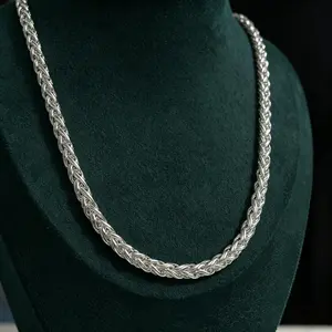 Men’s S925 Silver Plated Braided Wheat Chain Necklace, Tarnish Resistant & Waterproof Spiga Link, Hypoallergenic Durable Metal, Trendy TikTok Streetwear, Stackable Layering Jewelry, Perfect for Guys Daily Wear, Gift for Boyfriend