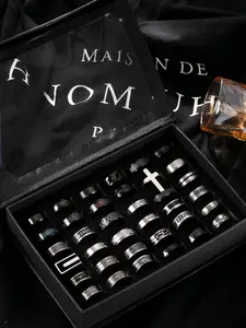 Men's Stainless Steel Set, Stacking Rings, Statement Rings, Fashionable Hollow Design, Hip Hop Punk Style, Daily Commute Casual Jewelry, Perfect Gift for Men