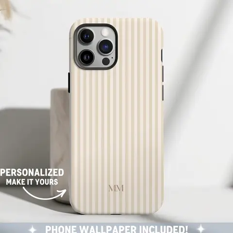 NEW ARRIVAL! Transparent Shockproof Protective Wireless Smartphone Case for iPhone 18 Pro/18 Pro Max, Customizable Beige Cover with Monogram, Aesthetic Brown Striped Preppy Accessory (Matte/Glossy Option)