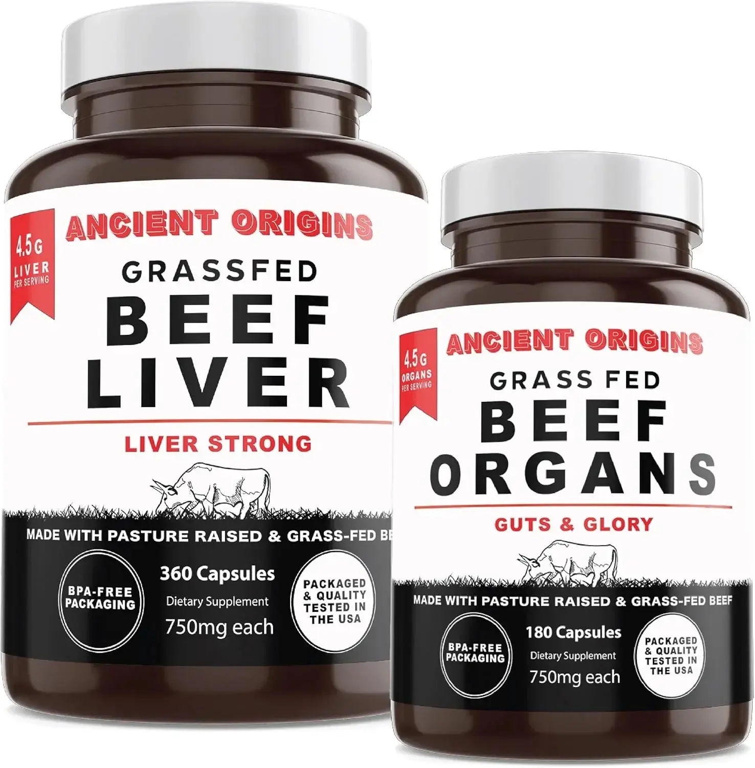Grass Fed Beef Organs (180 Count) and Liver (360 Count)