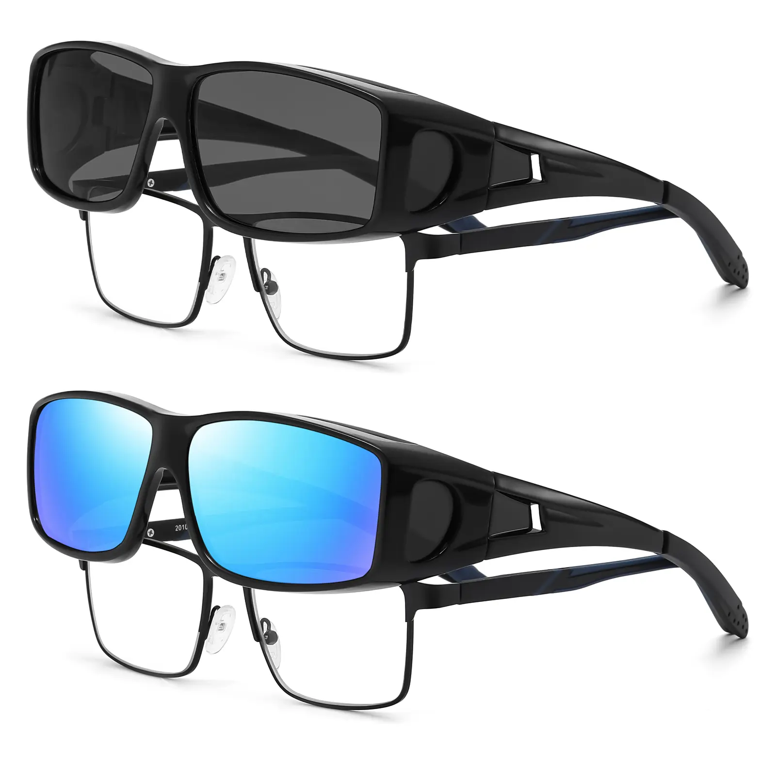 2 Pack Fit Over Polarized Sunglasses for Men Women,Wrap Around Glasses Shades UV Protection for Driving  Fishing