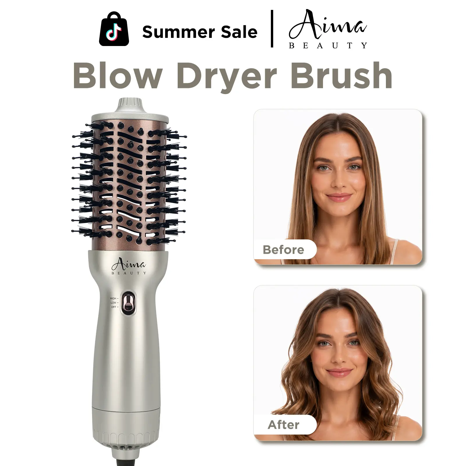 【4 IN 1】Aima Beauty Blowout Brush Dryer, Travel Hair Dryer Brush for Smooth and Voluminous Hair, Dual Voltage Hot Air Brush, 1-Step Tool for Blowout look Hair Styling Tool, Hair Curls, Straightener, Hair Dryer for Frizz#hair tools