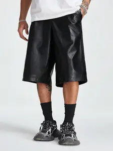 Men shorts - Men PU Leather Loose Straight Shorts Casual Streetwear for Daily Wear spring and summer clothes vacation clothes summer men clothes vacation outfit summer outfits male clothes male clothing men’s clothing shorts for summer  Menswear Gamis