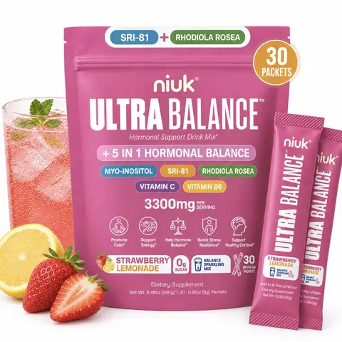 Niuk Superbalance Hormonal Support Drink Mix, 30 Travel Packets, SRI-81 Shatavari, Myo-Inositol, Rhodiola Rosea, Vitamin C, Magnesium, Theobromine, Vitamin B6/C