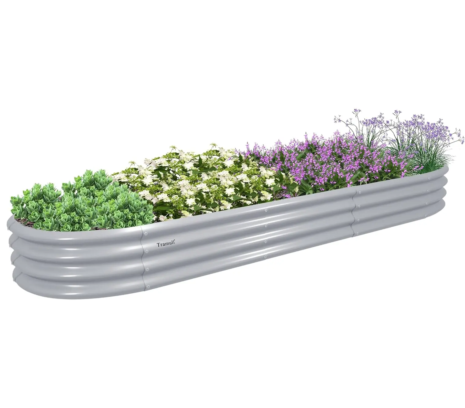 12x2x1ft Metal Raised Garden Bed, Oval Modular Galvalume Planter Box, Large Outdoor Raised Planter for Vegetables & Flowers, Gray
