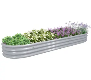 Set of 1:Tramull 12x2x1ft Oval Modular Sturdy Metal Raised Garden Bed(Grey) Planter Landscape Design Outdoor Decorative