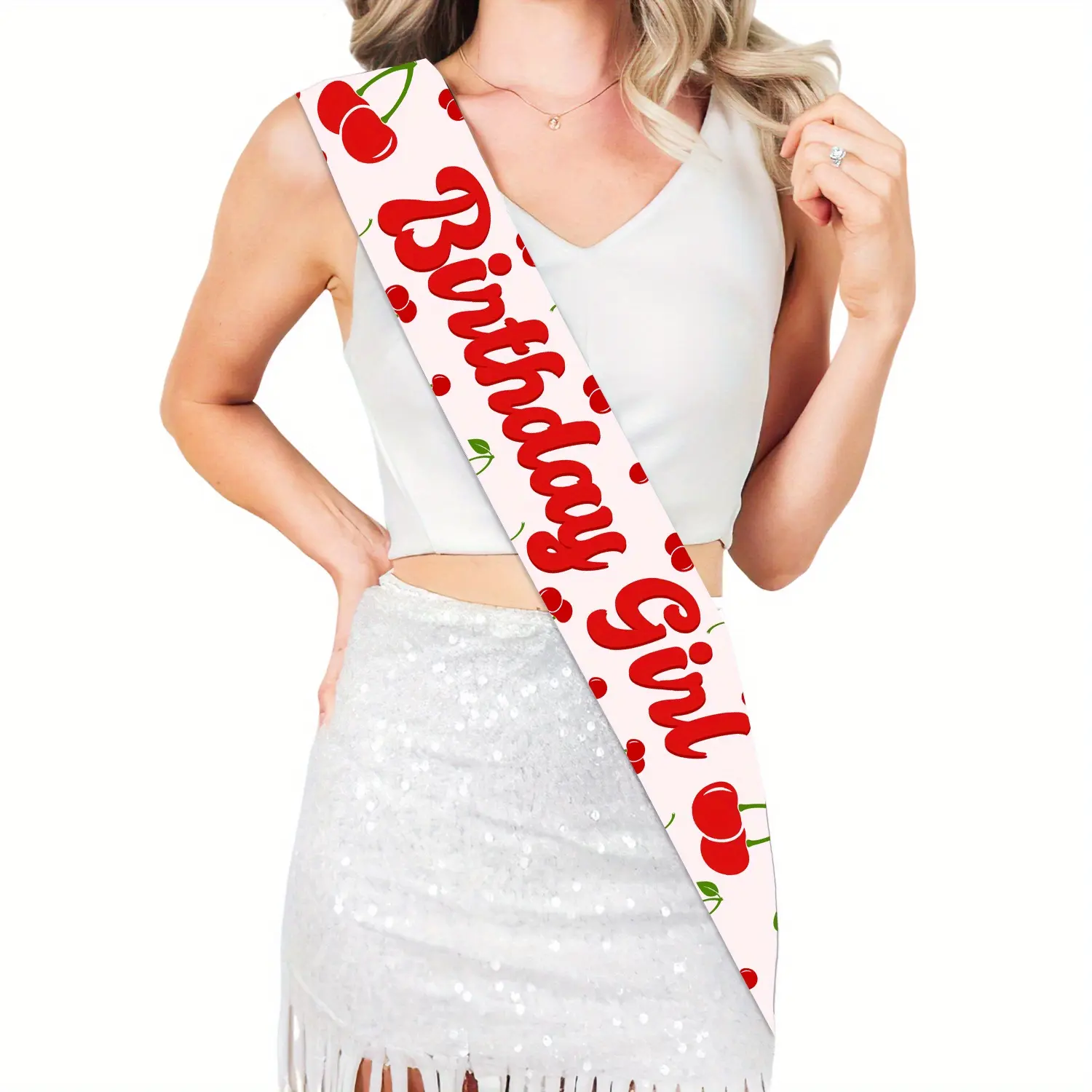 1Pcs Cherry Birthday Sash, Cherry Birthday Party Decorations Cherry on Top Birthday Decor Cherry Sweet Birthday Sash for Berry Fruit Birthday Party Supplies room decor