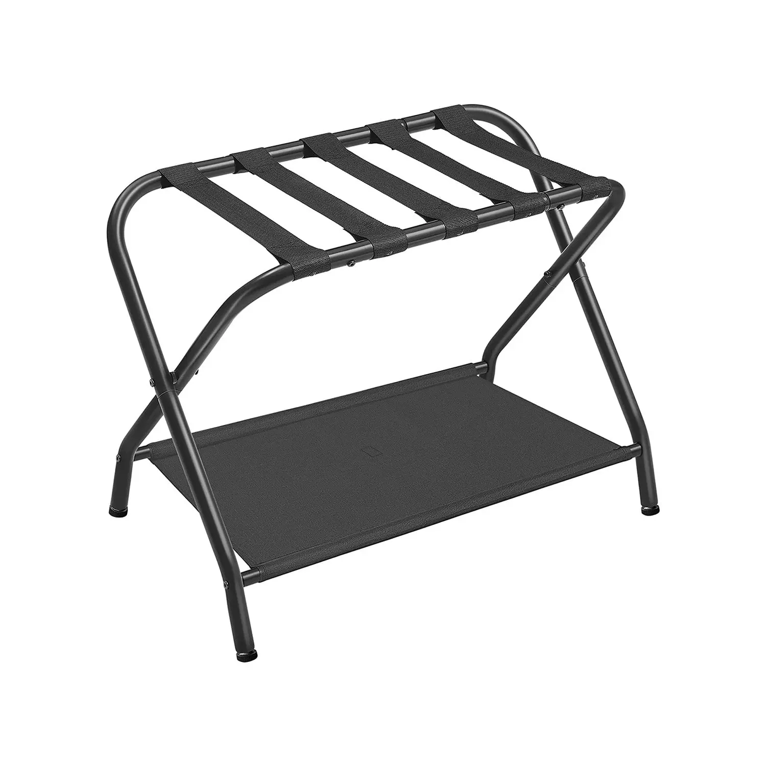 SONGMICSHOME Portable Foldable Steel Luggage Rack with Storage Shelf, Home Organiser, Utility Rack for Bedroom Entryway, Portable Foldable Utility Racks