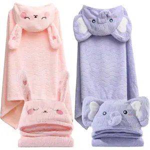 SQ-NG011 2 Pack Hooded Towels for Toddlers - Thick 55" x 27.5" Baby Bath Towel Set for Girls and Boys - Super Absorbent, Age 1-5, Elephant & Rabbit