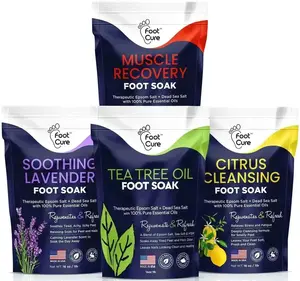Foot Cure Foot Care Pack - Muscle Recovery, Soothing Lavender, Tea Tree Oil, Citrus Cleansing Soaks - For Tired Feet, Callus Softening, Odor Control, Spa Pedicure - Pack of 4 16oz Each