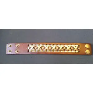 Brown Leather 1.5 Inch Wide Bracelet with "X" Design. Be a Rockstar!~Adjustable~