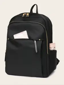 Women's Versatile Solid Color Casual Backpack, Large Capacity Waterproof School Bag, Multi Compartment for Outdoor Travel & Business Use, Multifunctional Backpack, Travel Backpacks