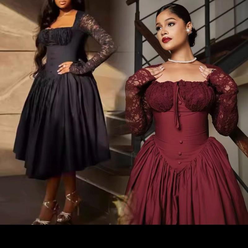 Lace Women's Cinderella's Corset Dress - Formal Wedding or Birthday Party Outfit in Burgundy - Womenswear dressy