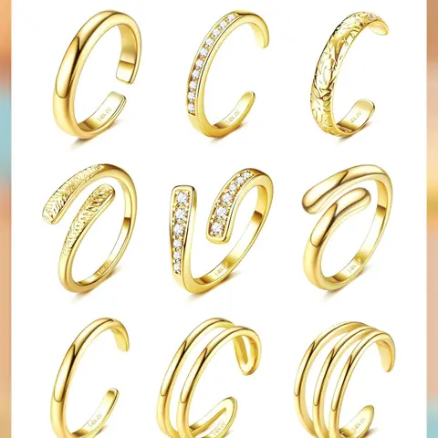 LOLIAS Women's Adjustable Open Band Toe Rings - 14 Karat Gold Filled/Silver Plated, Simple Hug CZ Triple Design, Tarnish Proof Costume Jewelry for Beach Look, Pool Party, Gift Box Makes Unboxing Special