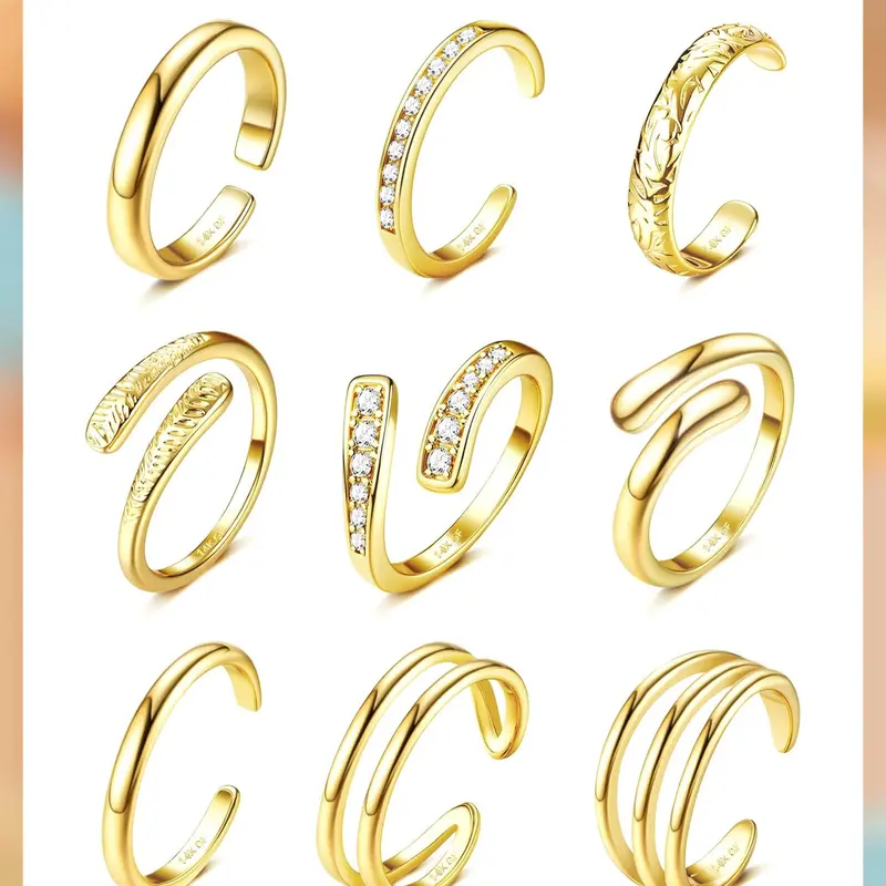 LOLIAS Women's Adjustable Open Band Toe Rings - 14 Karat Gold Filled/Silver Plated, Simple Hug CZ Triple Design, Tarnish Proof Costume Jewelry for Beach Look, Pool Party, Gift Box Makes Unboxing Special