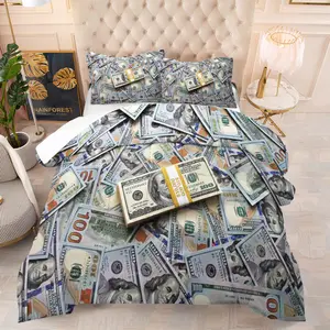 2/3 Piece Set of Us Dollar Printed Pattern Bedding Set, The Room Is Full of The Smell of Money. Wishing You Wealth, Luxurious and Fashionable Soft Skin Friendly Cash USD Comforter Set, Including 1 Quilt and 1/2 Pillowcase, Bed Sheet Sets