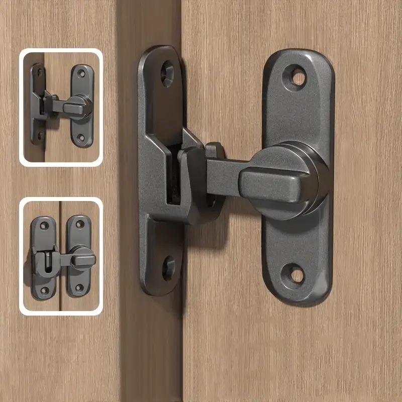 No-Drill Heavy-Duty Metal Right-Angle Sliding Bolt - Suitable for 90 °   /180 °     Swing Doors, Bathroom Louvers, and Cabinet Doors - Easy-Install Security Lock, Bathroom Door Latch, Durable Mechanism, DIY Projects